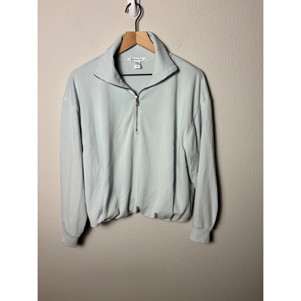Athleta Quarter Zip Bubble Hem Sweatshirt Light Blue S/473718-00 Size Medium